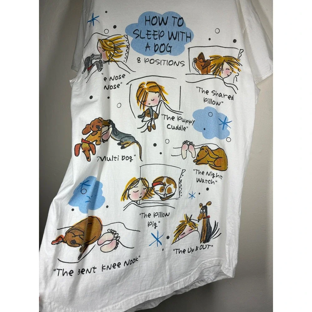 How To Sleep With A Dog Graphic Night Shirt White One Size Cotton Humor Puppy - Picture 6 of 10
